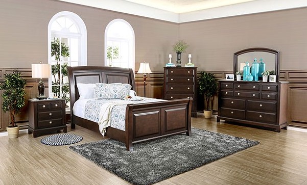5 pc litchville collection brown cherry finish wood queen bedroom set