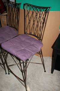 Set of 2 - Wrought Iron Bar Stools w/ Plum Cushions - Pier 1 (Pataskala)