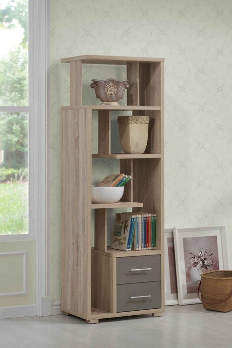 Helsa collection light oak finish wood alternating shelves bookcase with 2