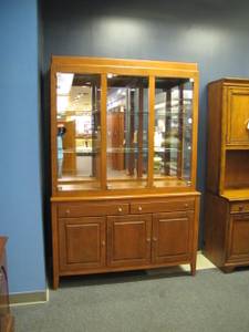 Two Piece Contemporary Cherry Cabinet with Glass Shelves (Zanesville)