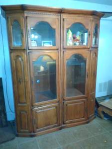 Beautiful solid oak and beveled glass entertainment center cabinets (South