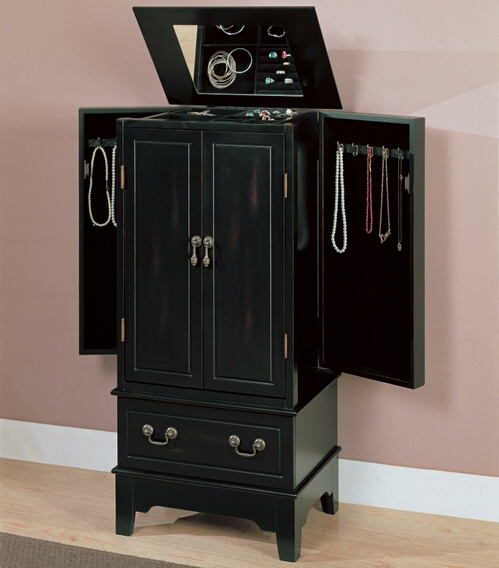 Black finish wood jewelry armoire with lots of storage