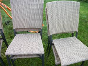 Aluminum (no rust) stacking, resin outdoor patio dining chairs.