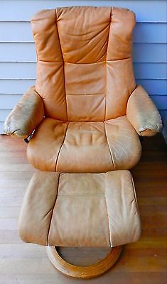 Ekornes Stressless Recliner W/ Ottoman, Camel Color Leather.