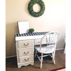 Gorgeous Modern Farmhouse Style Chic White Vanity Desk & Chair