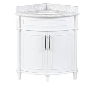 32 W x 23 D Corner Vanity in White with Carrara Marble Top (SAINT PAUL)