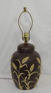 Vintage Ceramic Ginger Jar Table Lamp w/Raised Painted Icing Wheat Des