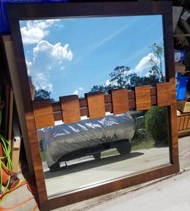 Mid-Century Brutalist Walnut Hanging Wall Mirror (Palm Coast)