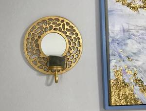 Gold Circle Mirror Mosaic, candleholder, Wall Mirror (Scottsdale)