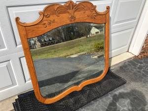 Large all Oak Beveled Glass Vintage Mirror (Archer Lodge)