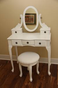 White bedroom vanity / dresser with mirror and stool (Stillwater)
