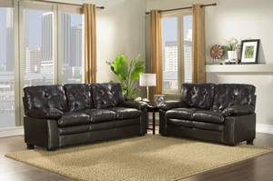 BLACK GLOSSY BONDED LEATHER SOFA AND LOVE SEAT BRAND NEW (Fast Shipping All DMV