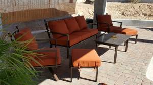 3 Seat Sofa & 2 Chairs Patio Set Sunbrella Iron Outdoor Furniture (Mesa;