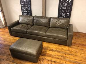 Restoration Hardware Maxwell Leather Sofa & Ottoman (Delivery Possible)