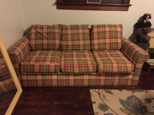 COUCH By Ross Country Burgundy Yellow Green PLAID-GOOD Shape