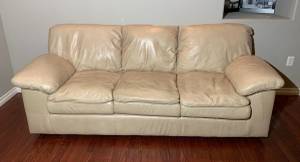 Beige Genuine Leather 3-Seat Couch (West Linn)