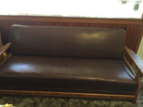 Brown Leather And Wood Mission Style Couch