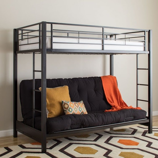 Bunk Bed Twin Over Full Futon Black Metal Framed Room Space