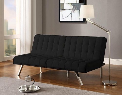 Futon Sleeper Sofa Convertible Couch Black Faux Leather