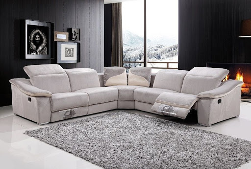 Five Piece Modern Recliner Sectional Sofa Set Gray/Beige