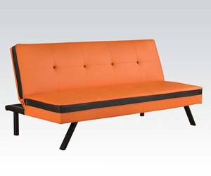 Futon Sofa Bed Orange / Black Leatherette (New) (Hawthorne)