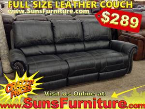 Black Leather Sofa - Living Room Couch - Table and Futon Furniture Sale (free