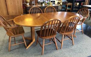 Teak Dining Table w/Leaf & 6 Chairs (Vintage Pink)