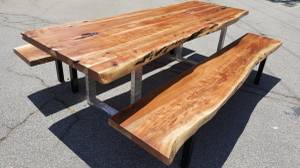 Live Edge, Acacia Wood Table and Bench Set