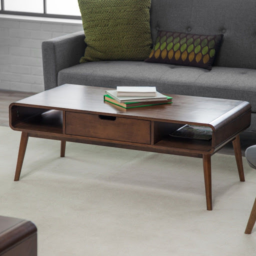 Coffee Table With Storage Drawers Retro Solid Wood Mid