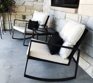 Patio Wicker Rocking Bistro Set (Glass Coffee Table & 2 Chairs) (Gramercy)