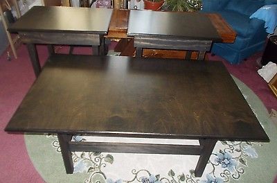 Coffee Table & 2 End Tables. Birch tops w/Ebony stain.