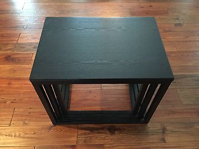 Three nested end tables, wood painted matte black