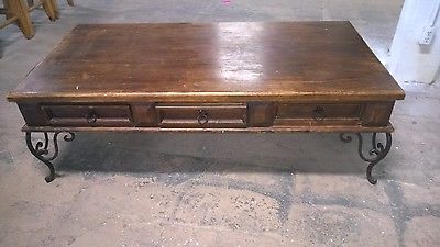 Coffee Table & End Table Rustic Pine With Iron Base Large