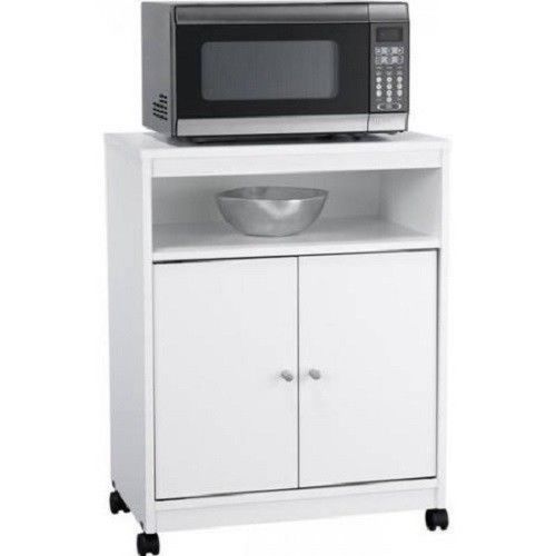 White Mobile Microwave Cart Stand Kitchen Island Wood