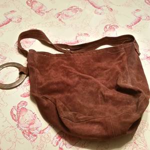 Vintage Custom Suede Leather Shoulder Bag w/Brass Ring