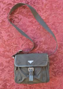 Prada Saffiano & Tessuto Black Nylon Messenger Bag. (El Paso)
