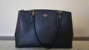 New COACH Large Christie Leather Satchel Bag Handbag Carryall Black F5