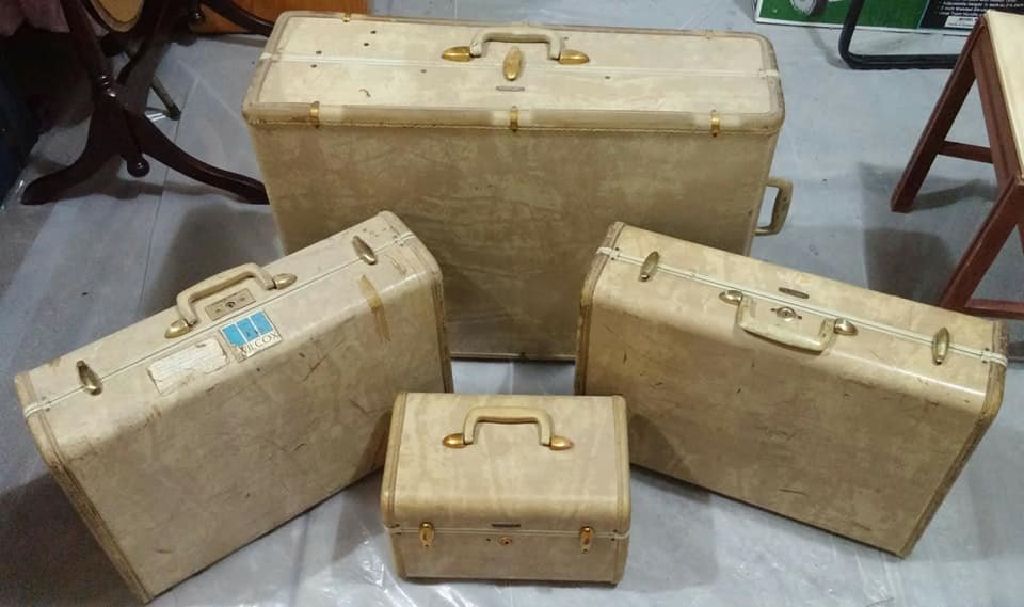 Vintage 4 PC Samsonite Luggage Set Beige Marble Hard Case