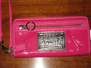 Coach Poppy Magenta Patent Leather Zip-Around Wallet--Large (maple
