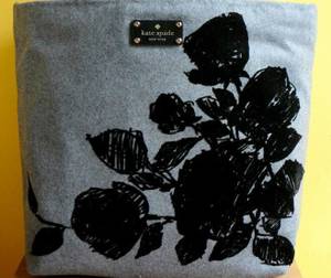 Kate Spade Flower Bon Shopper Gray Black Large Felt Tote (Norwood)