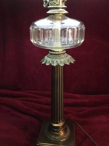 Tall Antique Brass and Crystal Lamp, Brand New Shade (West Raleigh)