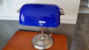 Vintage Office Desk Bankers Lamp Cobalt Blue Shade Rare (Tacoma)