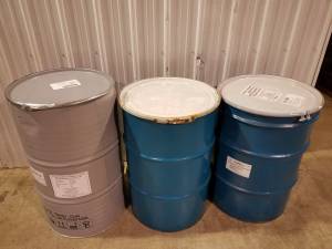 55 Gallon Metal barrel with removable metal lid & lock ring (Medford, WI)