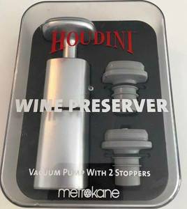 WINE PRESERVER by Houdini,Vacuum Pump w/ 2 Stoppers; GLASS DECANTER (Snellville)