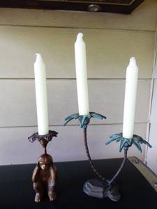 Vintage Brass Palm Tree and Monkey candle holders (Kailua)