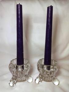 Vintage Glass Ribbed Tri-Footed Candle Holders (Southeast Denver)