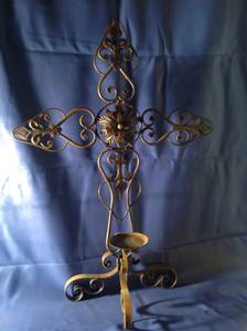 Wrought Iron Cross with Candle Holder (El Paso)