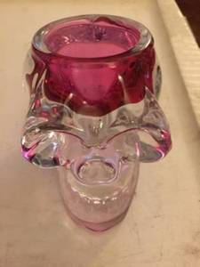 Glass Skull Tealight Candle Holder with Pink Interior (Roscoe Village)