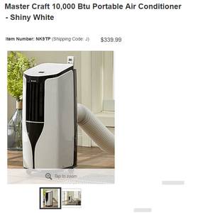 Master Craft 10,000 Btu Portable Air Conditioner - Shiny White
