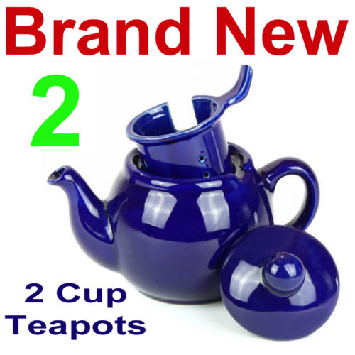 2 New Blue 2 Cup Tea Pots,Easy Steeper Stoneware Teapot